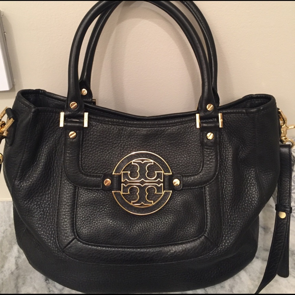 Tory Burch Black Leather Bag with Gold Accents
